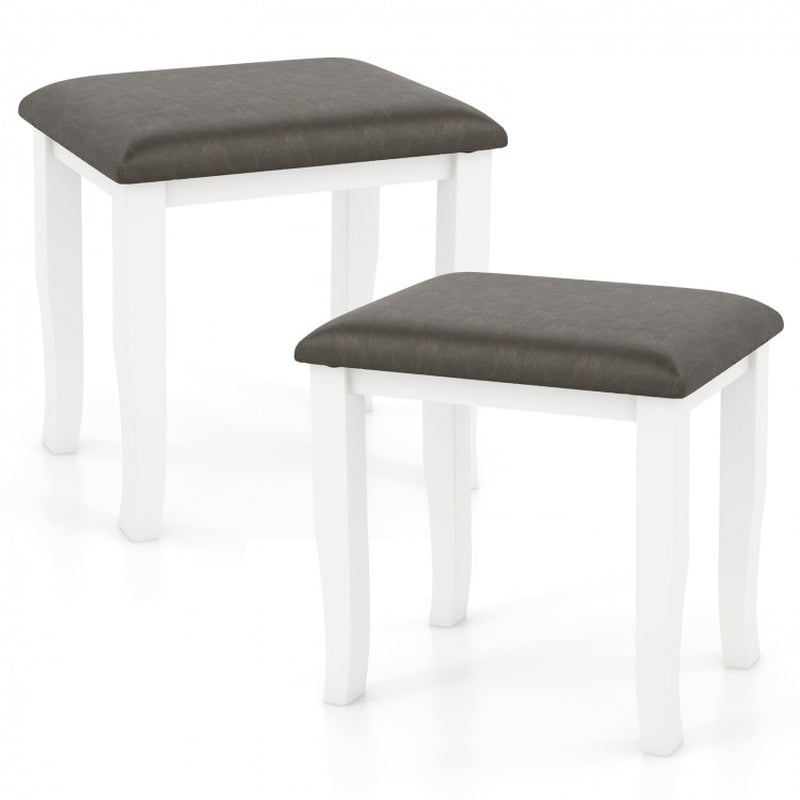 Set of 2 Faux Leather Vanity Stools for Makeup and Living Rooms