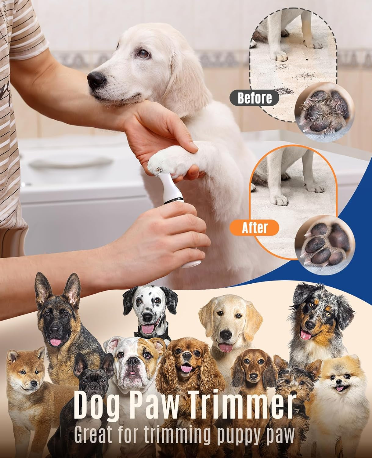 Cordless Dog Clippers - Dual Blades, Grooming Small Pets - Low Noise Trimmer (White)