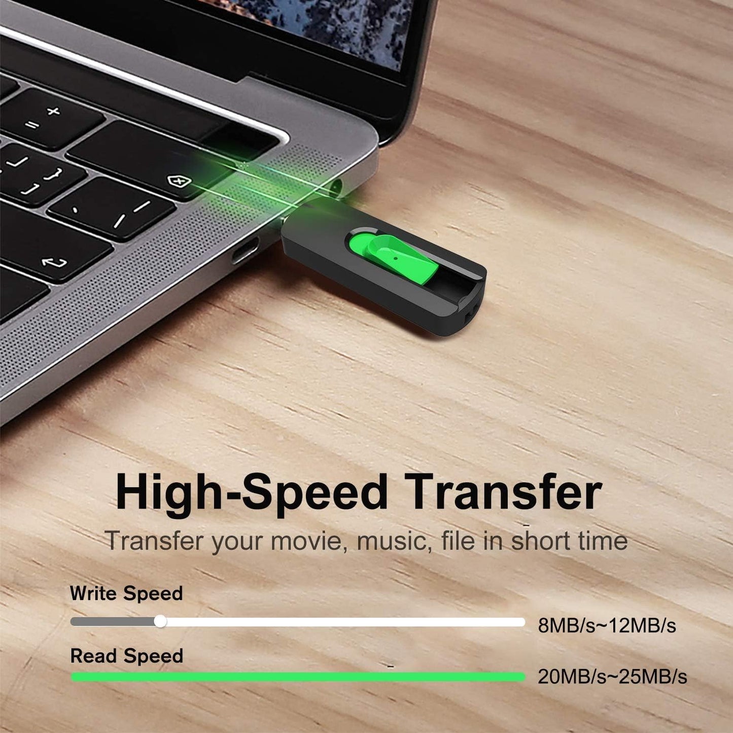 64GB USB 2.0 Flash Drive - Green Memory Stick for Data Storage and Transfer