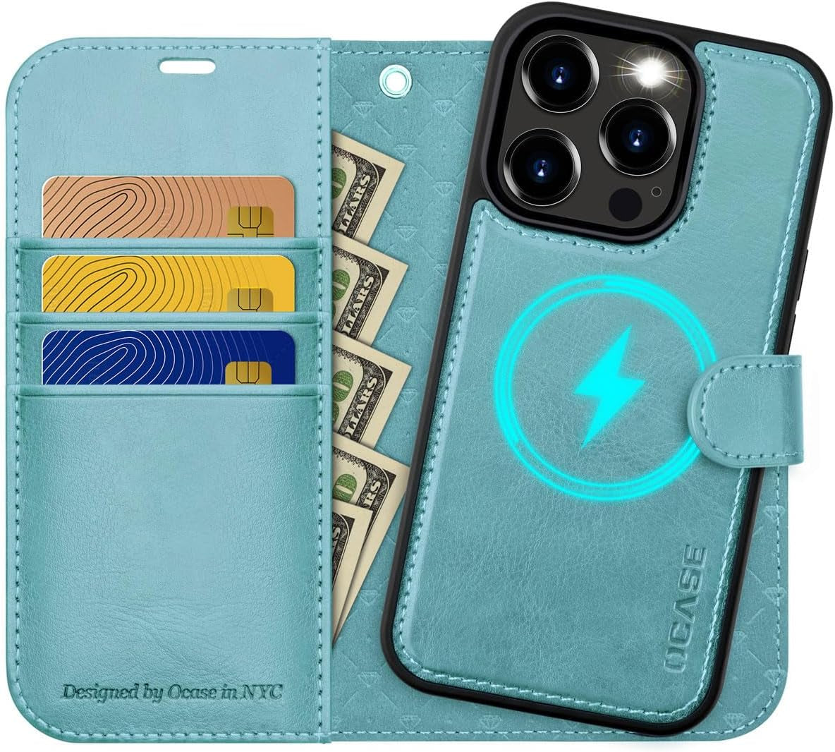 PU Leather Wallet Case for iPhone 15 Pro Max - Magnetic Detachable 2-in-1 Flip Cover - Card Holders, RFID Blocking, Kickstand (Black)