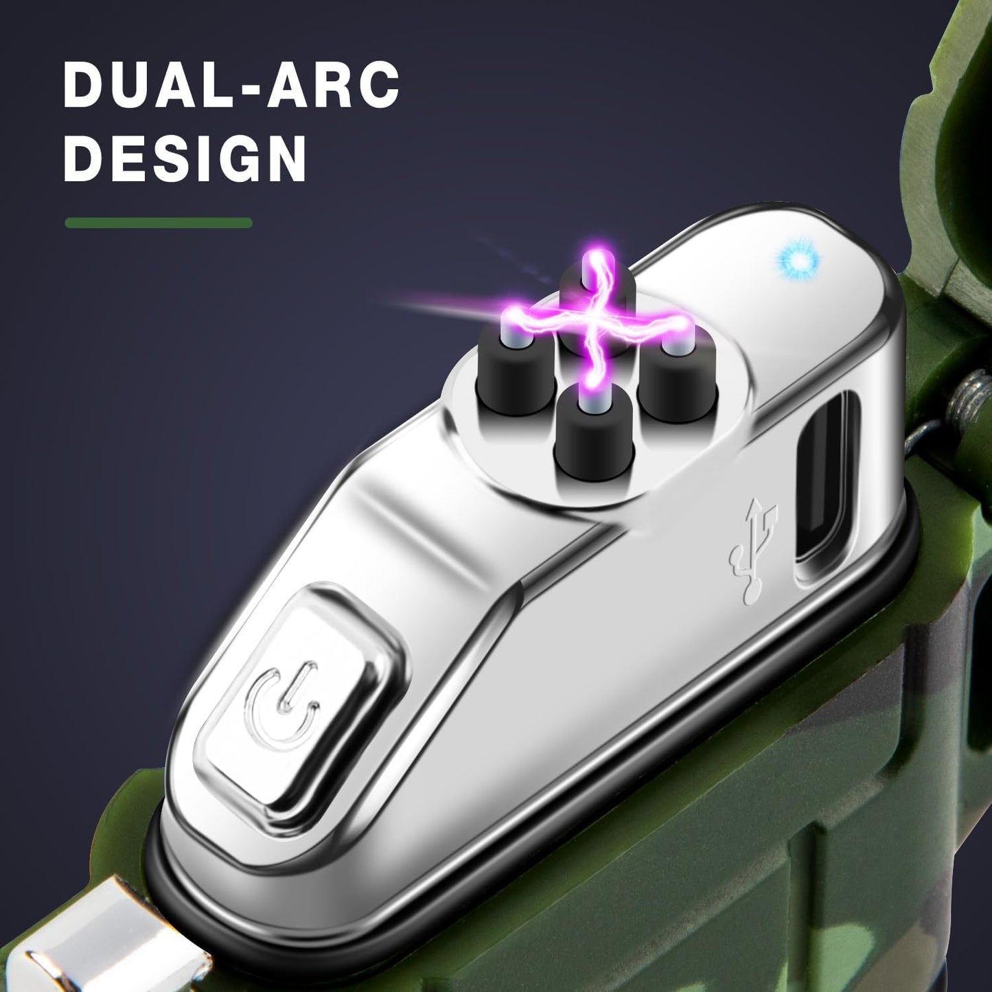 USB Rechargeable Arc Plasma Lighter - Waterproof Tactical EDC Gear for Camping and Survival (Camouflage)