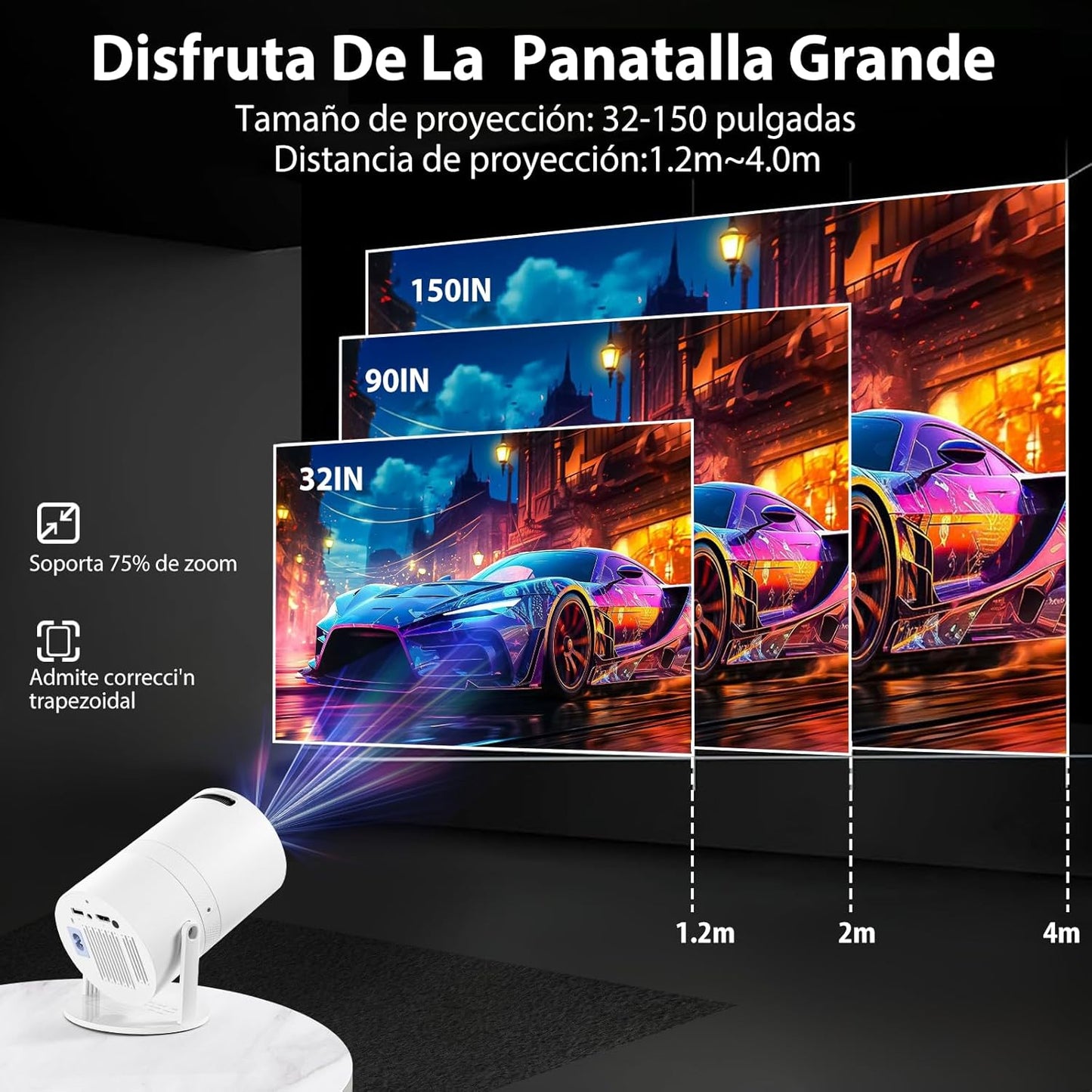Mini Projector with WiFi 6 and Bluetooth 5.0, Featuring Android 11 OS, Automatic Keystone Correction, 180 Viewing Angle, 130-Inch Display