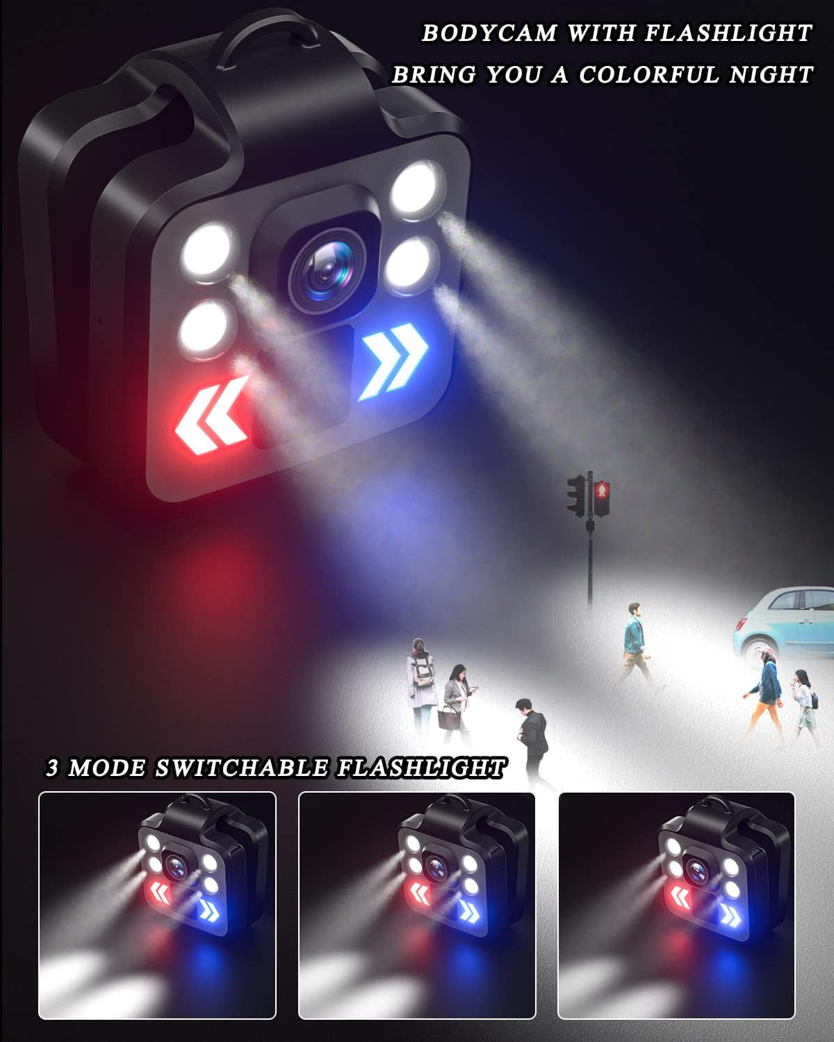 1080P Mini Body Camera - Wireless Wearable Video Recorder - Waterproof Design, Built-In 64GB Memory, 3 LED Flashlight Modes