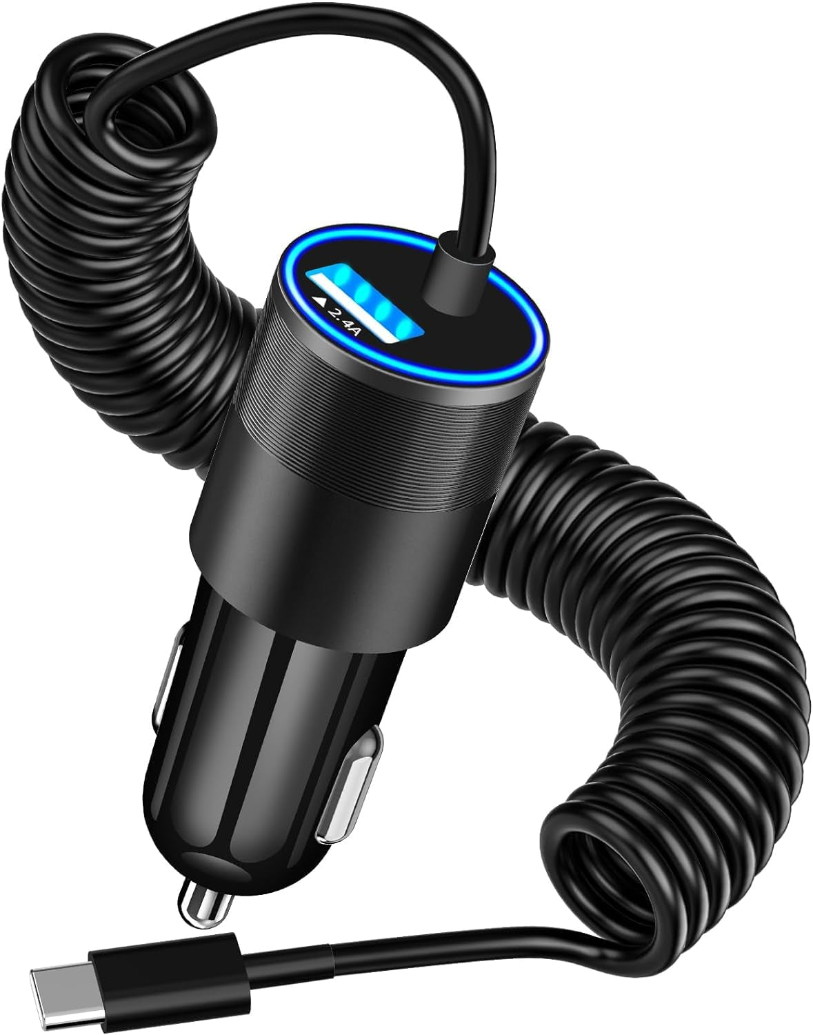 Apple MFi Certified Fast Charging Car Charger with 4.8A Output and 6FT Coiled Lightning Cable