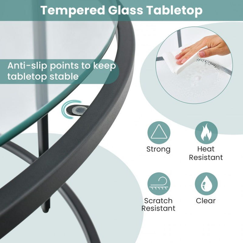35.5-Inch Round Coffee Table with Tempered Glass Top