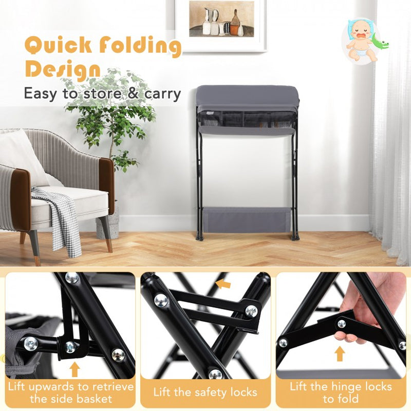 Foldable Diaper Changing Table with Baby Storage Solutions