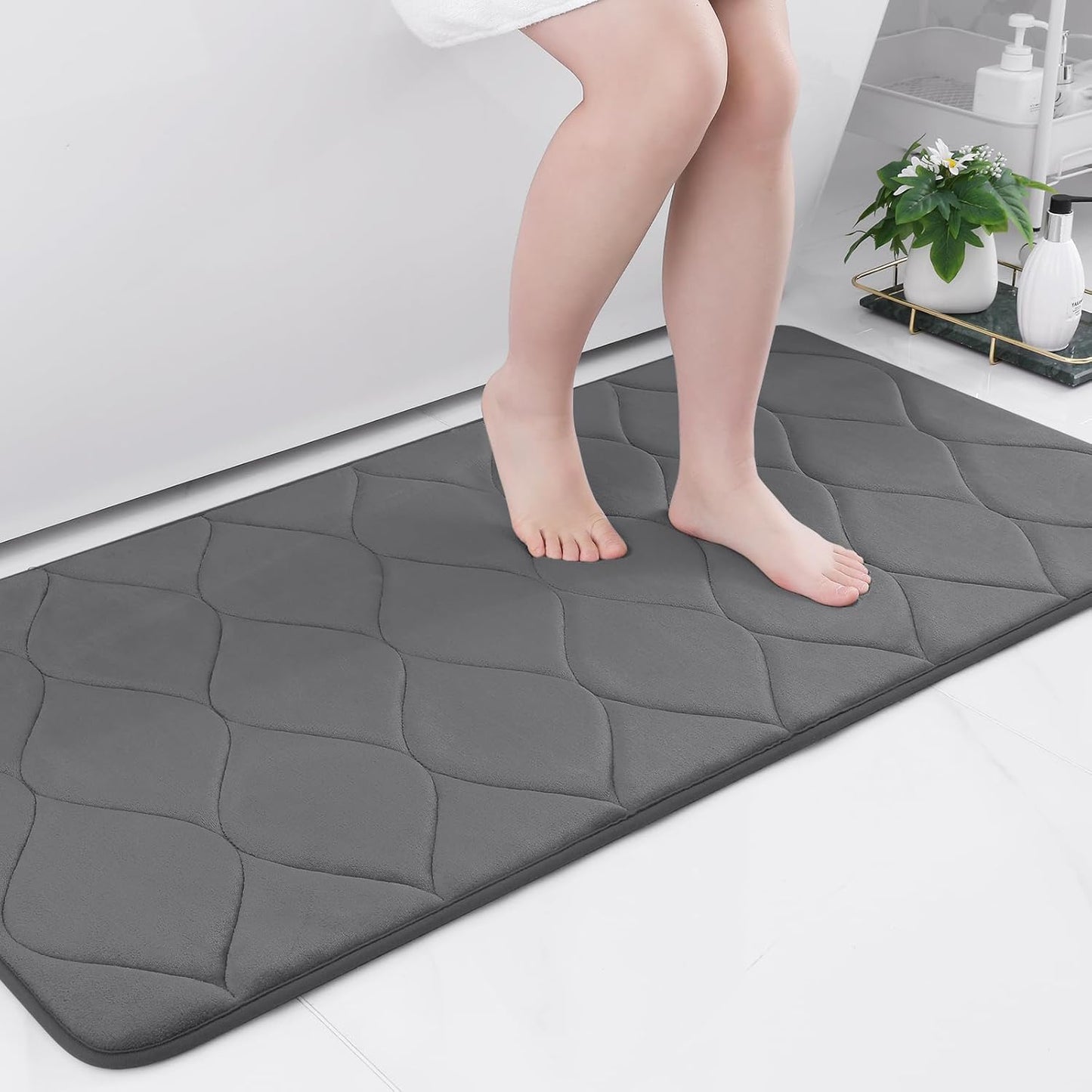 Memory Foam Bath Mats - Soft, Non-Slip, Water-Absorbent, Machine Washable Bathroom Rugs, 24" x 16", Dark Grey