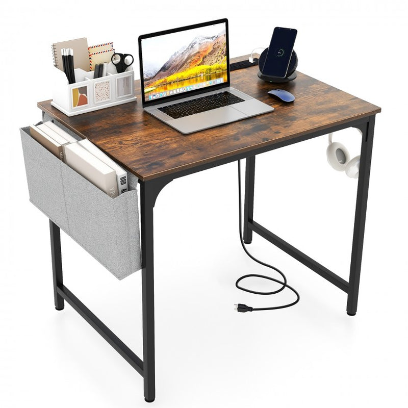 32-Inch Home Office Desk with Integrated Charging Station, Storage Bag, and Headphone Hook