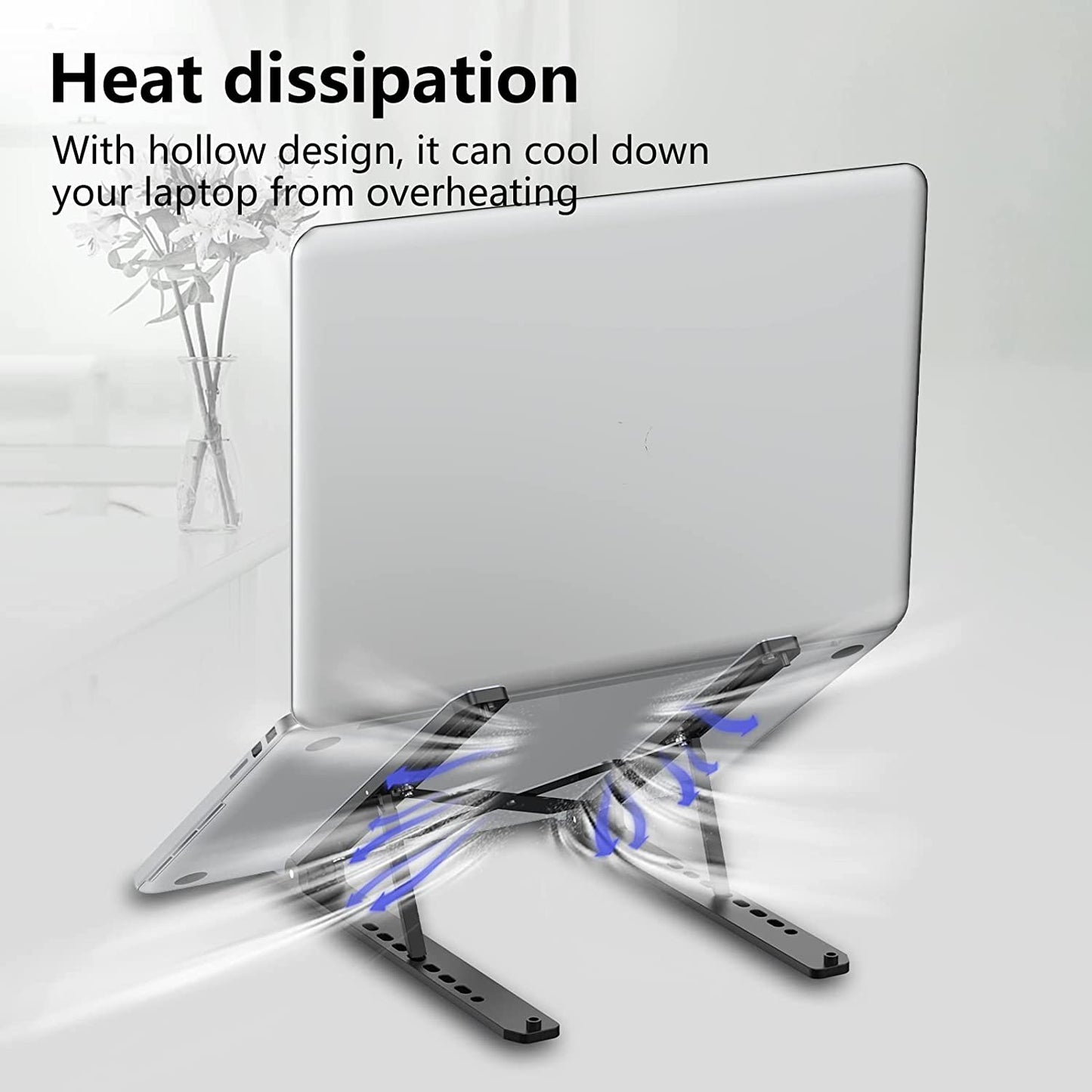 Adjustable Laptop Stand for Desk - Portable and Foldable Riser with Ventilation for 10-15.6” Laptops and Tablets - Black