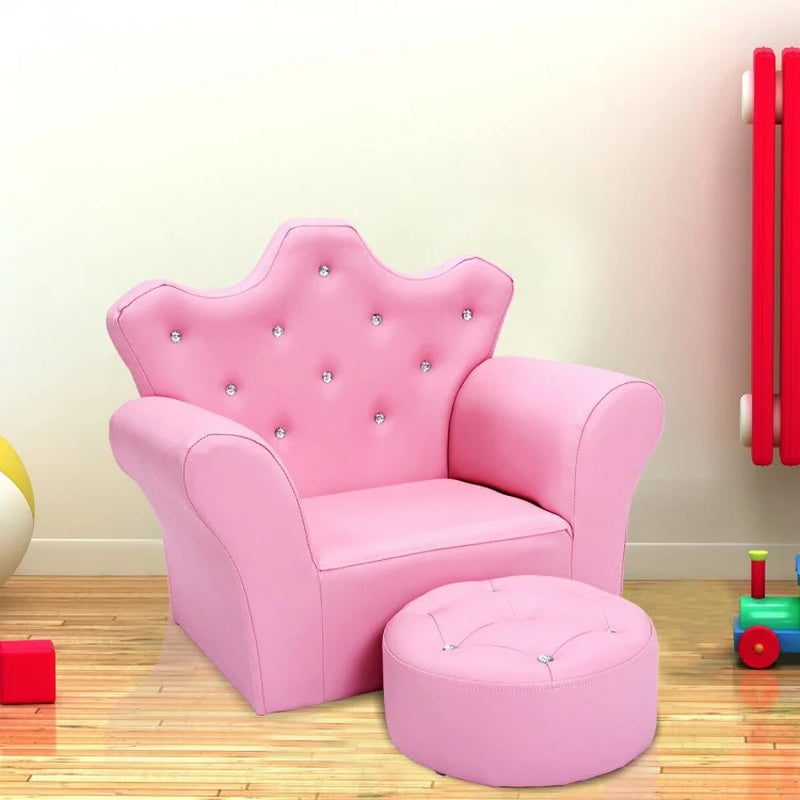 Upholstered Children's Princess Sofa Set with Ottoman and Diamond Accents for Boys and Girls