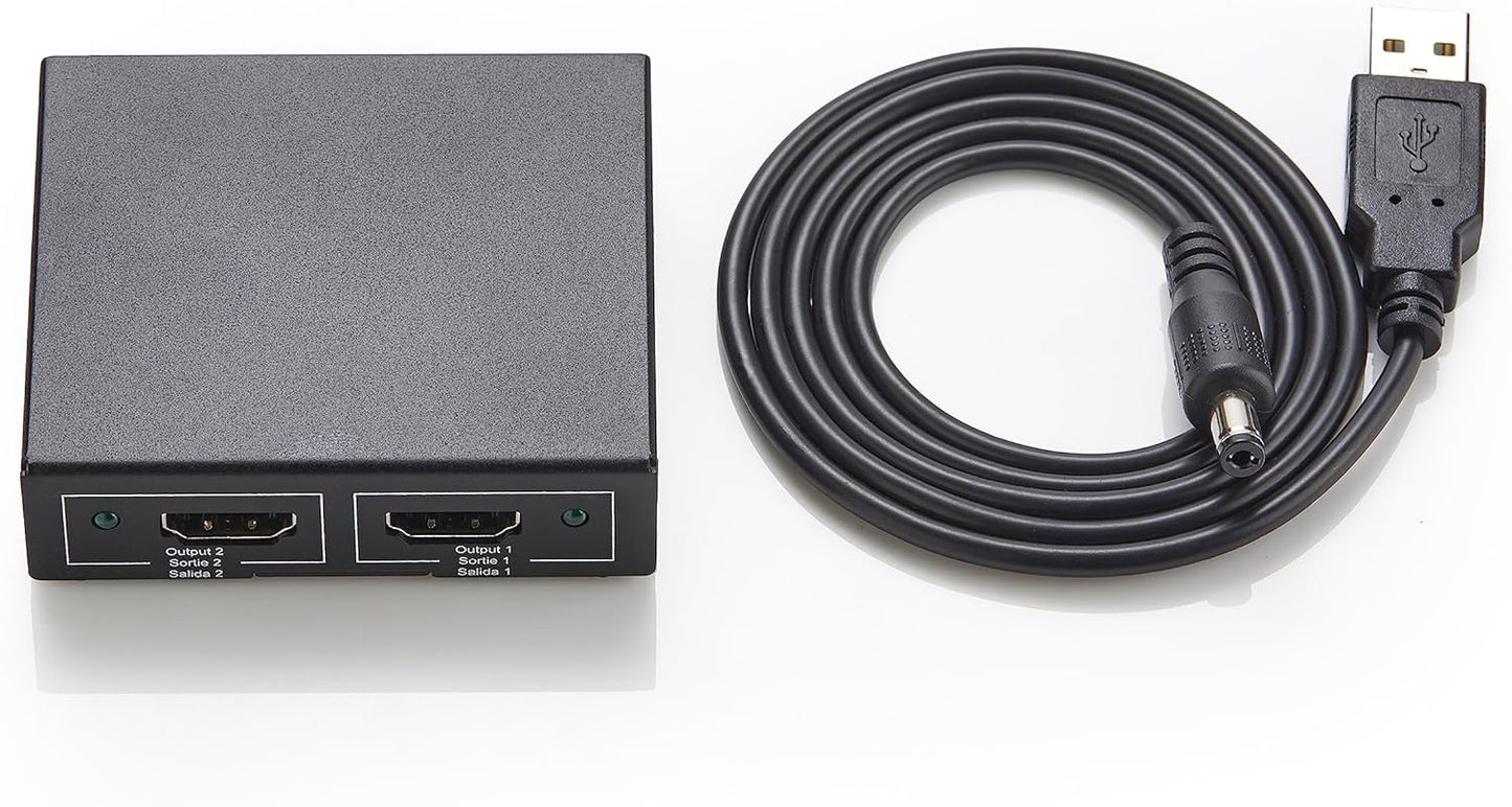 HDMI Splitter 1x2, 4K@30Hz Dual Monitor Support, Mirroring Function, Black