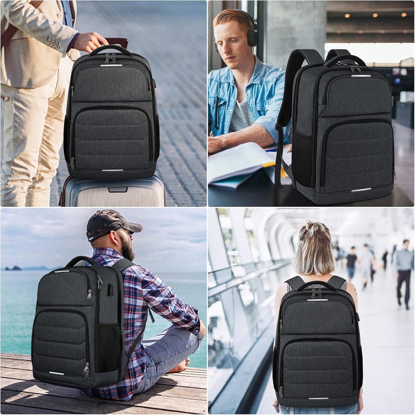 Laptop Backpack 17.3 Inch Travel Backpack TSA Friendly Business Backpack Large Waterproof School Backpack Work Computer Backpacks, Black