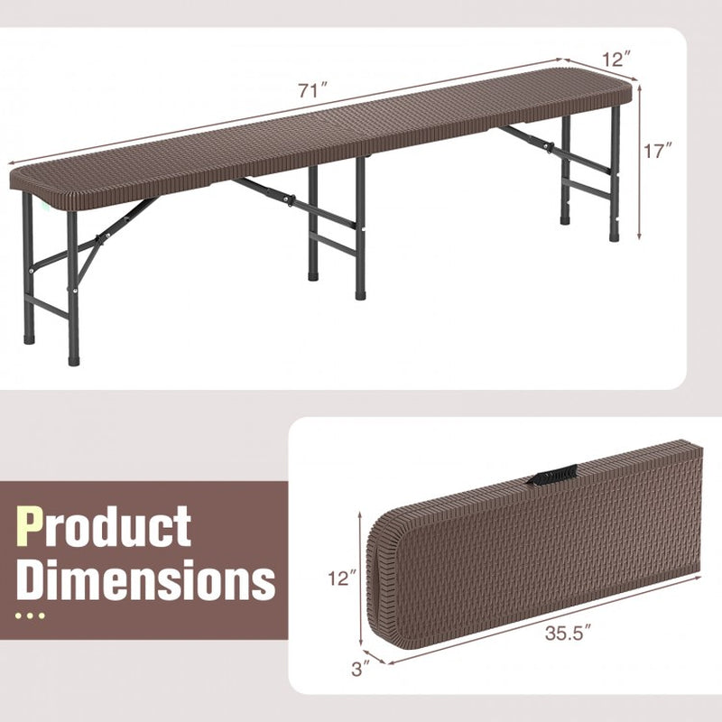 6-Foot Plastic Folding Bench with 1320 lbs Weight Capacity and Convenient Handle
