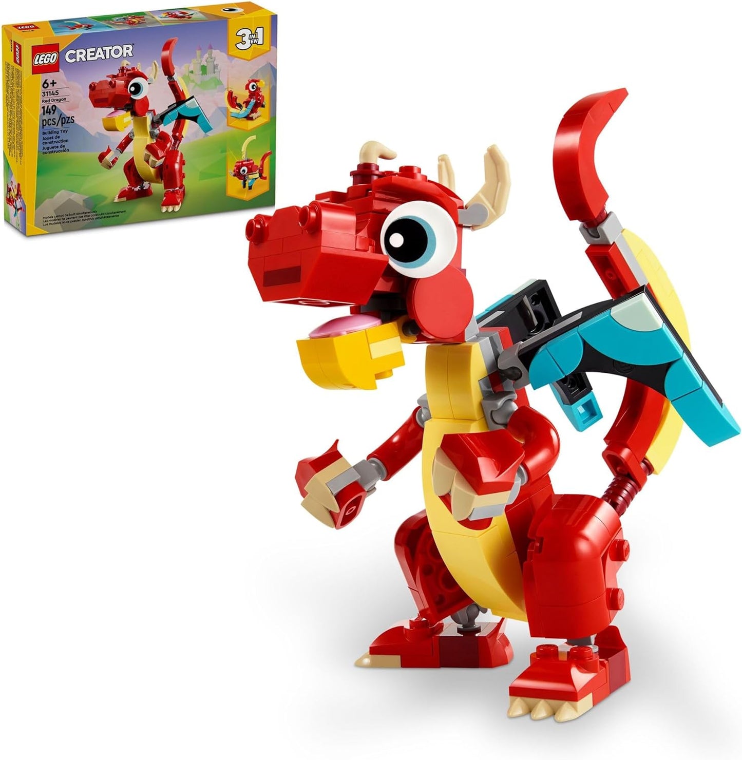 3-in-1 Transforming Red Dragon Toy Set - Converts to Fish and Phoenix, Ages 6+, Animal Toy Collection