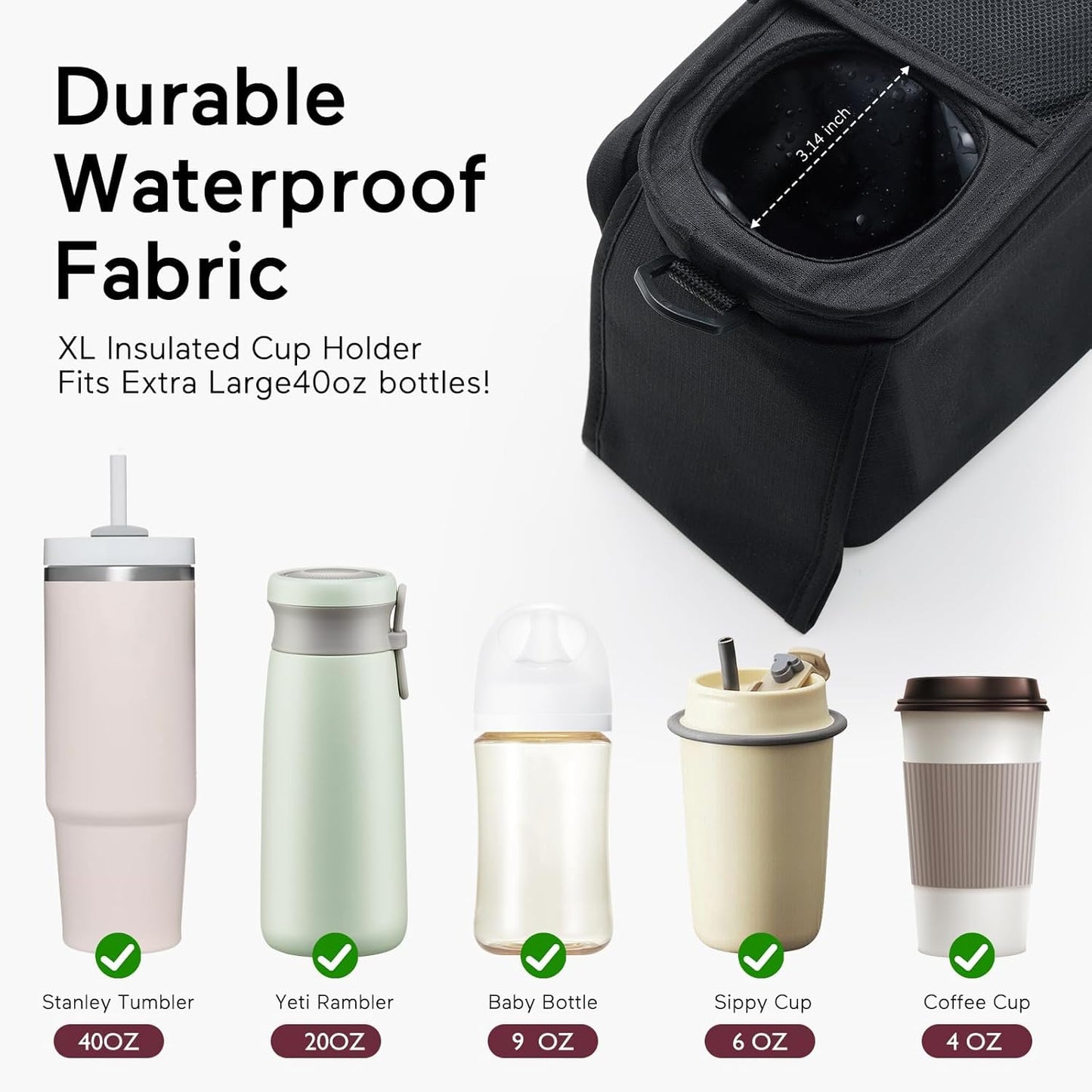Universal Stroller Organizer - Insulated Cup Holder, Detachable Phone Bag, Shoulder Strap