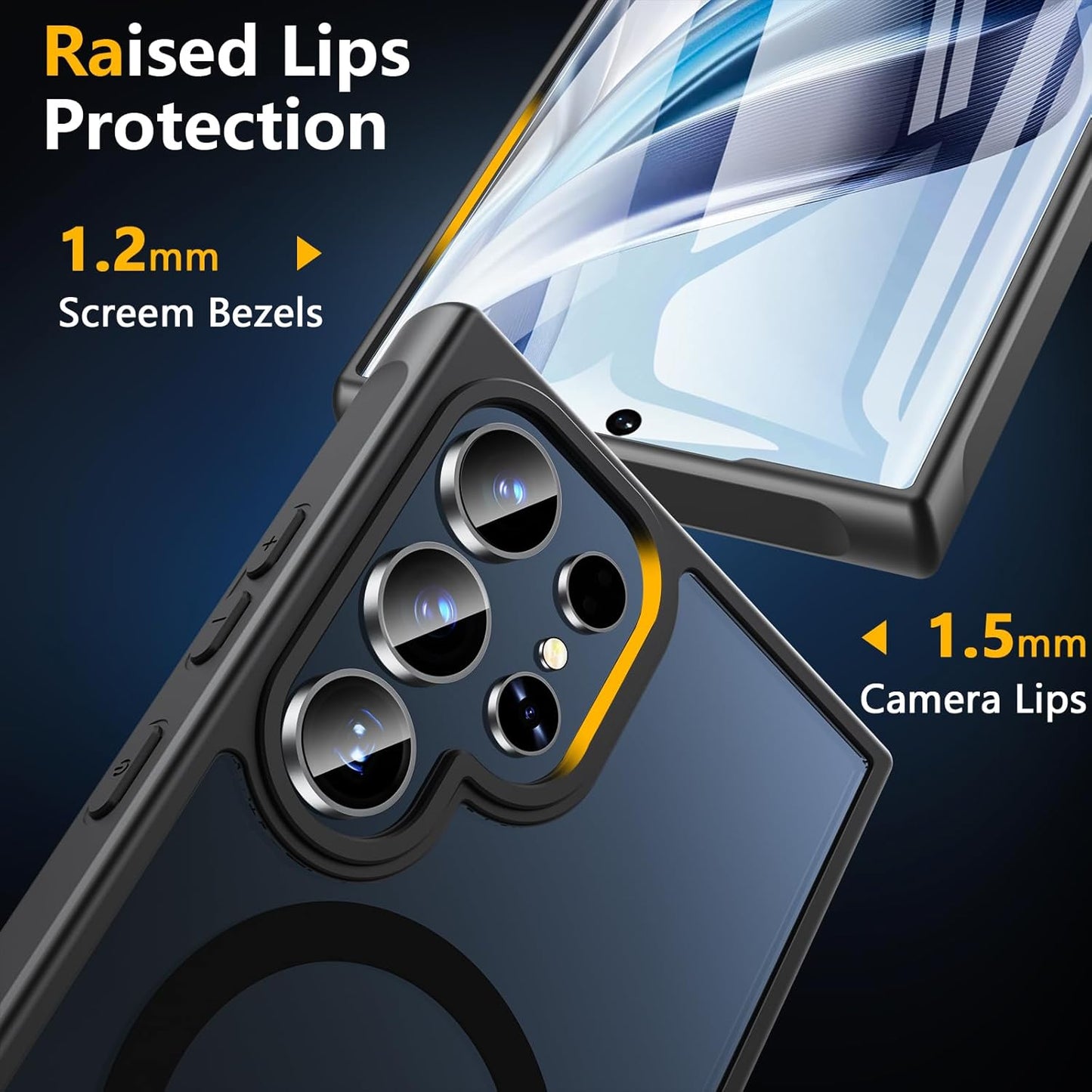 Samsung Galaxy S24 Ultra Case with Screen Protector - Magnetic Shockproof Translucent Matte Back Bumper Cover, Black