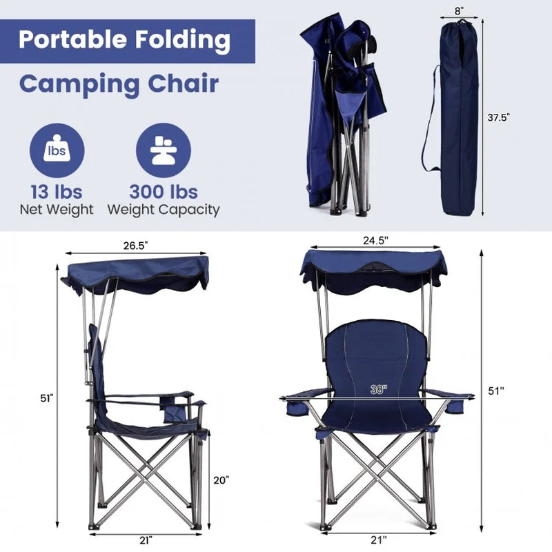 Portable Folding Beach Canopy Chair with Integrated Cup Holders