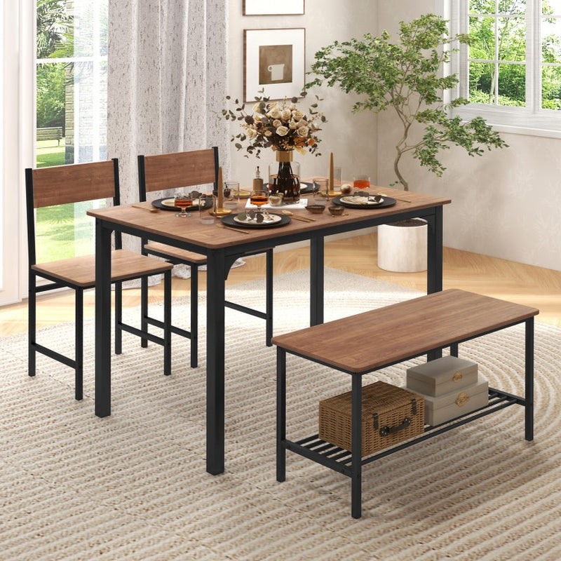 Rustic 4-Piece Dining Table Set with Two Chairs and Bench