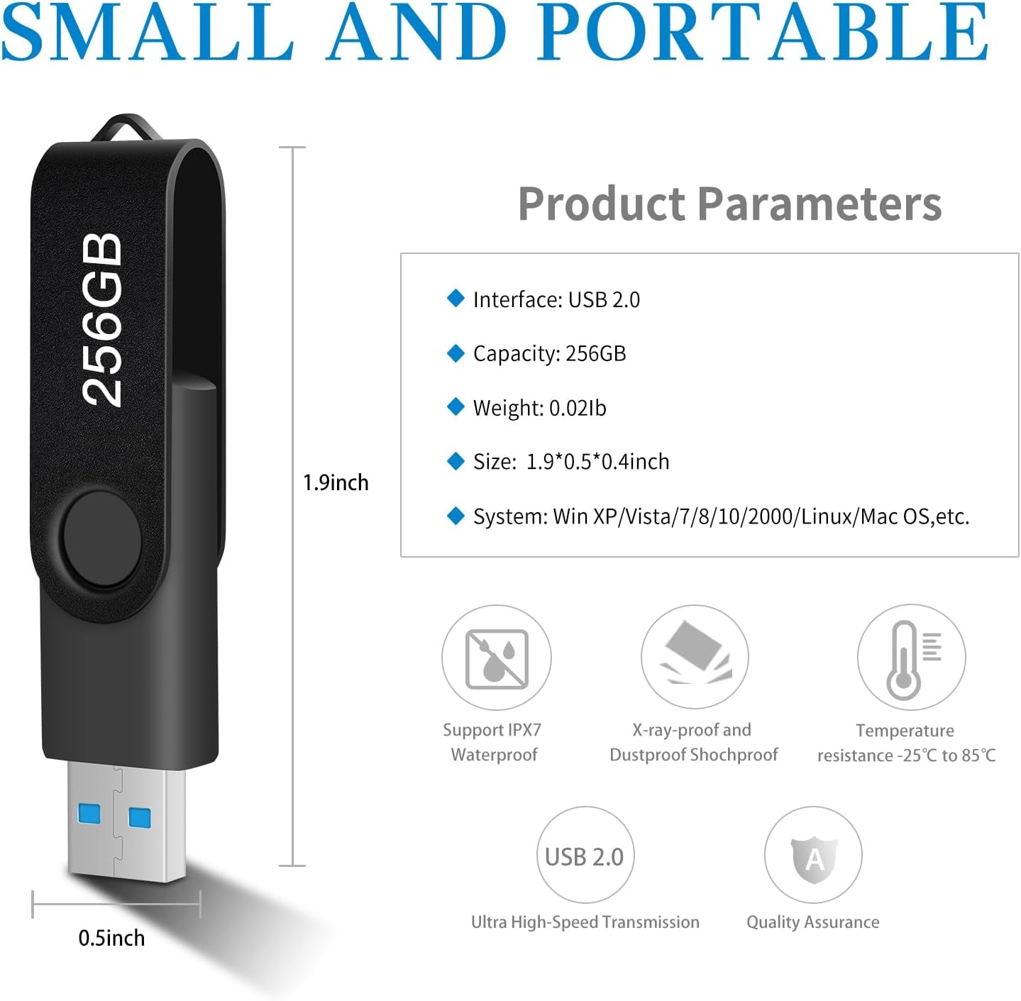 256GB USB Flash Drive - High-Speed Portable Thumb Drive with Keychain - Actual Storage 249GB Approx - Large Capacity Memory Stick