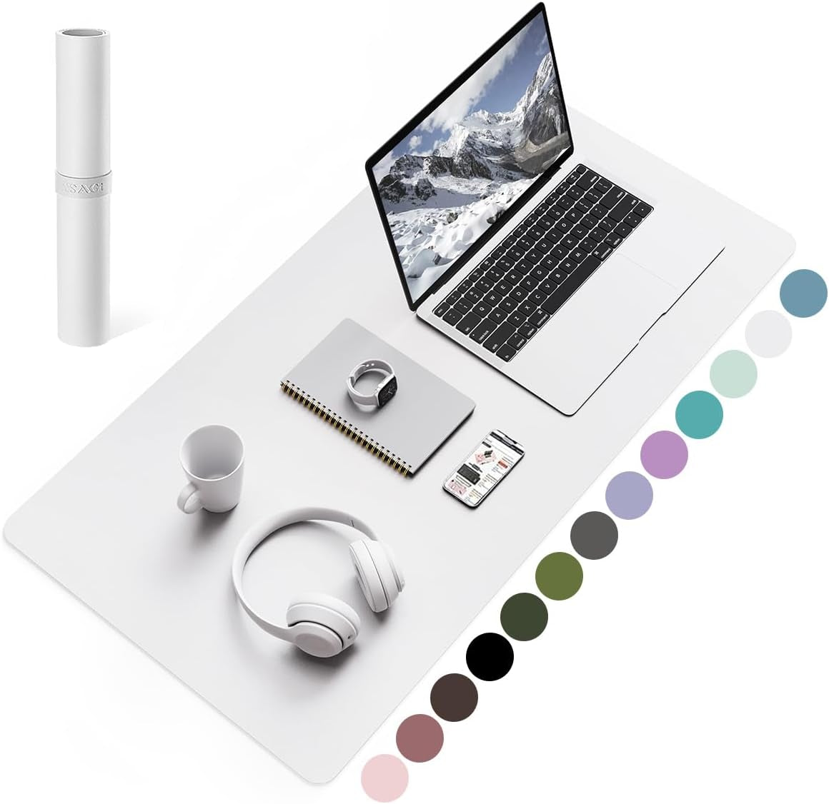Non-Slip Waterproof PVC Leather Desk Pad, Ultra-Thin Large Mouse Pad, Easy-Clean Writing Mat (Olive Green, 31.5" x 15.7")