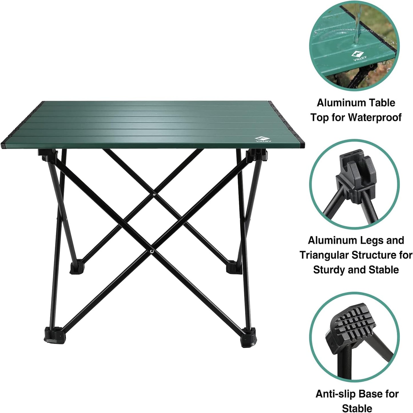 Portable Ultralight Aluminum Folding Camping Table with Carry Bag for Outdoor Activities, Picnics, and Indoor Use - Green