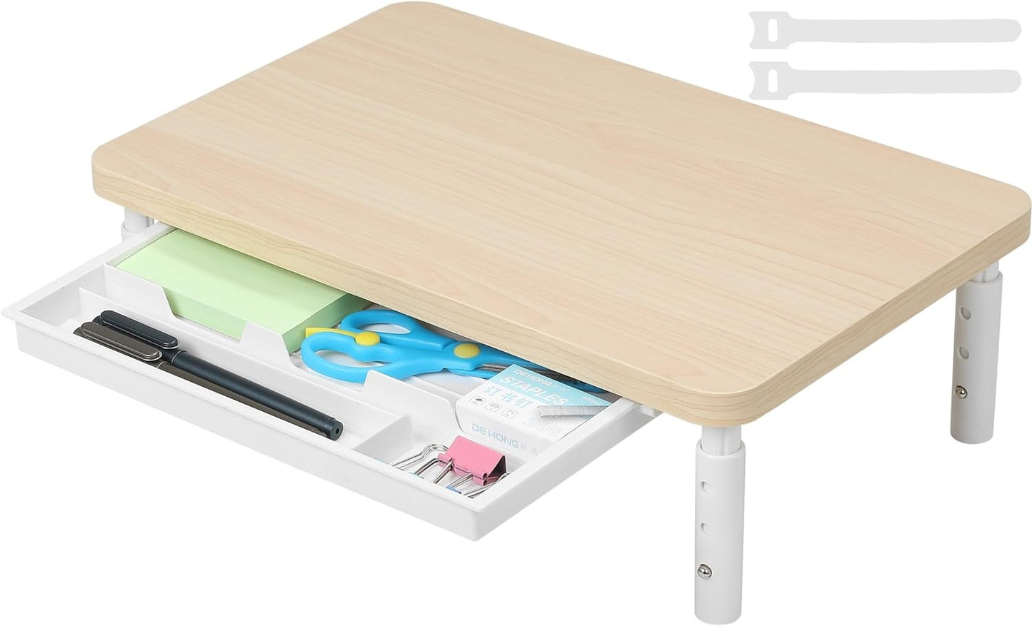 Height Adjustable Monitor Stand with Storage Drawer - Ergonomic Wood Desk Organizer for Office and Home