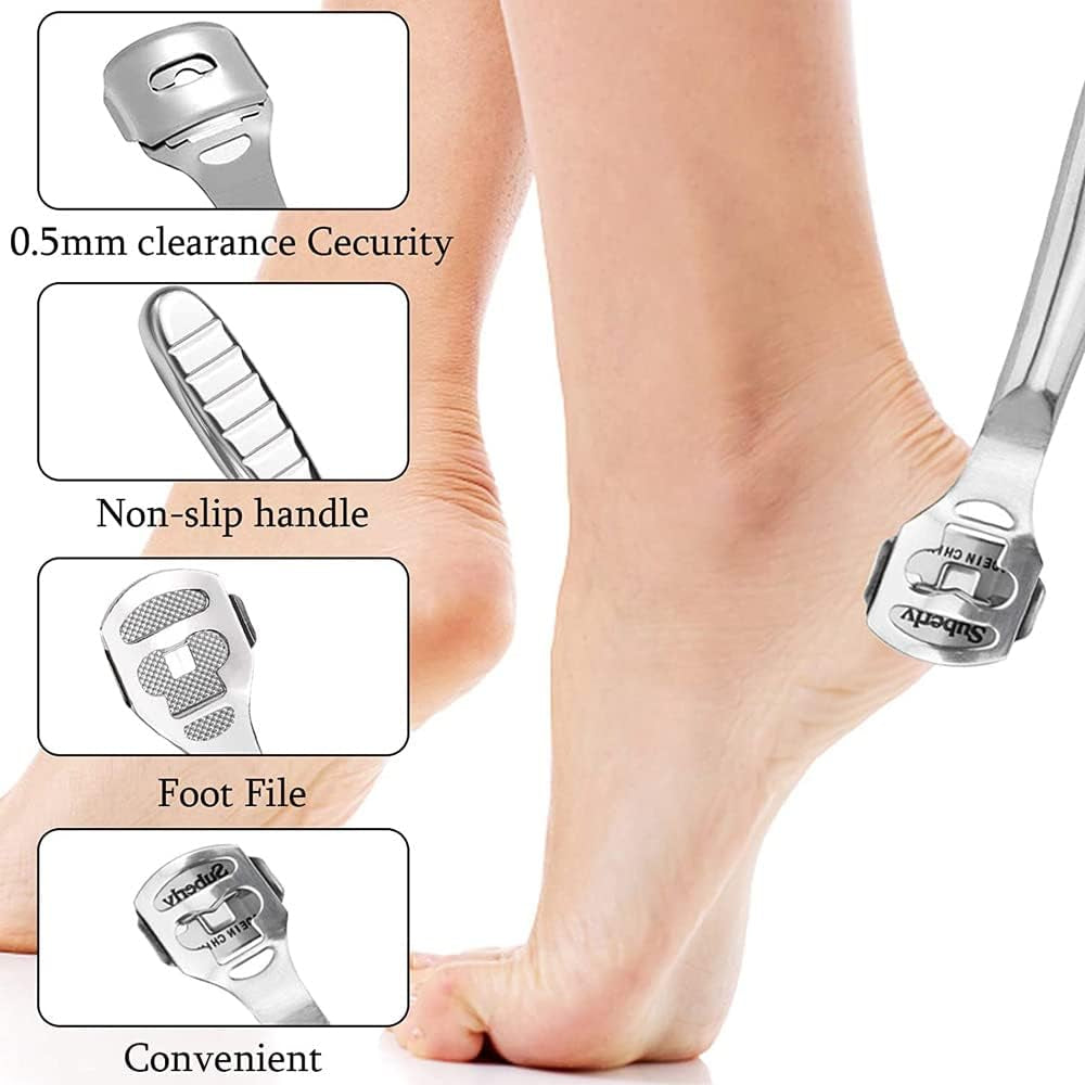 Foot Care Pedicure Set - Stainless Steel Callus Shaver with Wood Handle, Foot File, and 50 Replacement Blades for Effective Hard Skin Removal