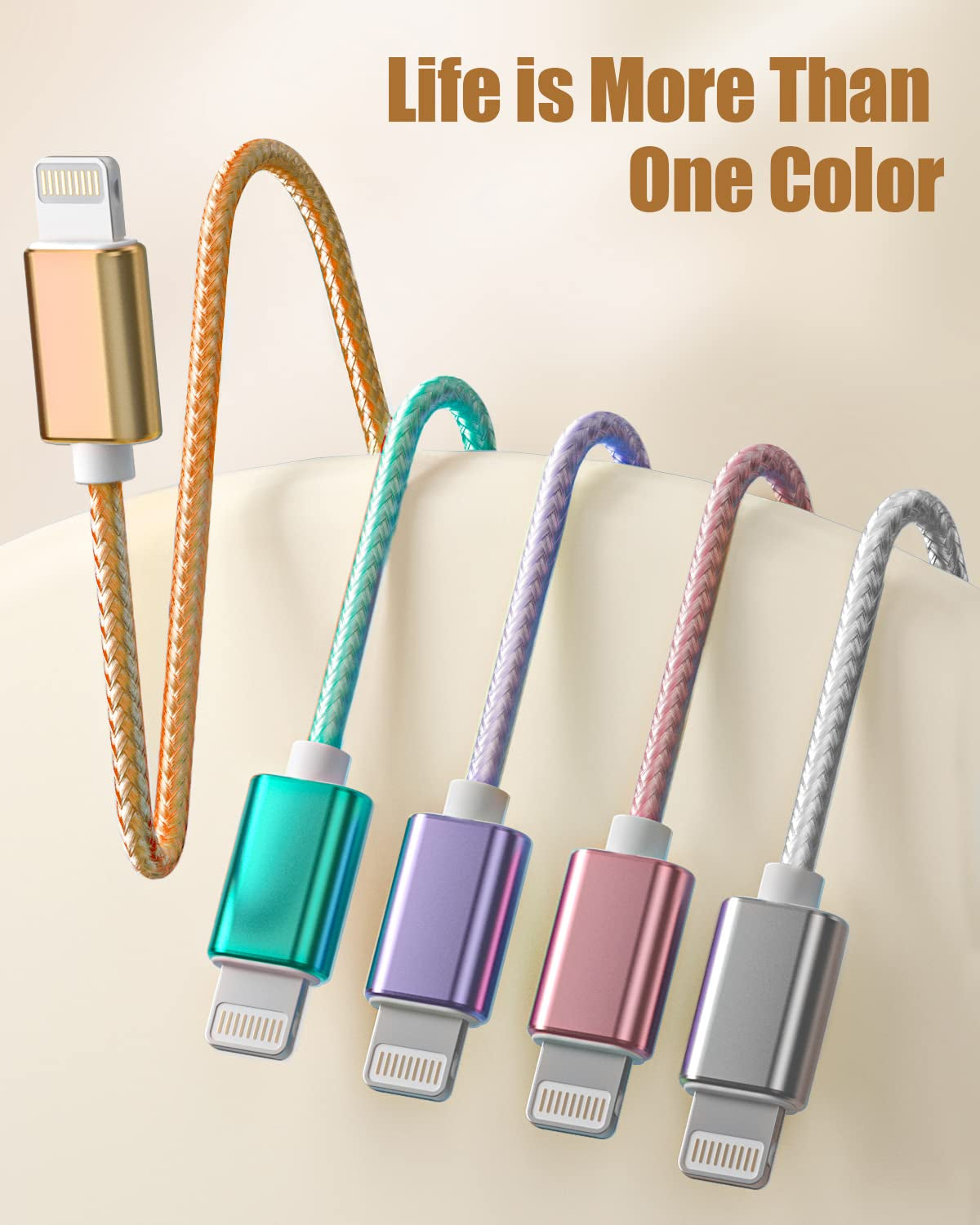 iPhone Charger Cable Set, 5-Pack (3ft, 6ft, 10ft) MFi Certified Nylon Braided Lightning Cables - iPhone 14, 13, 12, 11, XS Max, XR, X, 8, 7, 6S Plus, Compatible - iPad and AirPods