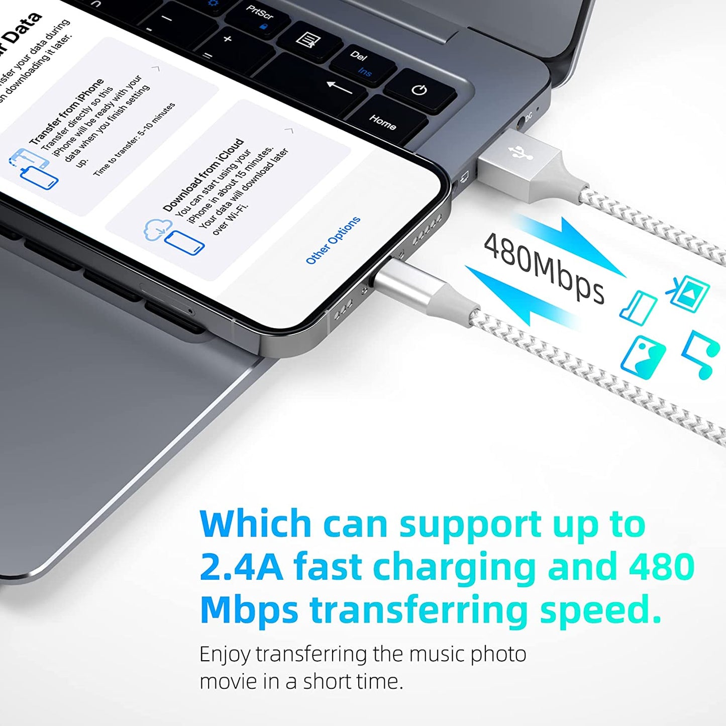 Apple MFi Certified 3-Pack 10FT Lightning Cable - Fast Charging, High-Speed Data Sync USB Cable Compatible with iPhone(Grey/White)