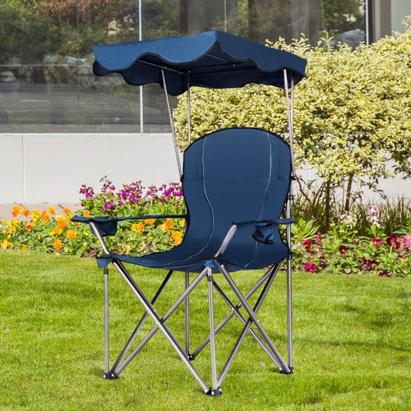Portable Folding Beach Canopy Chair with Integrated Cup Holders