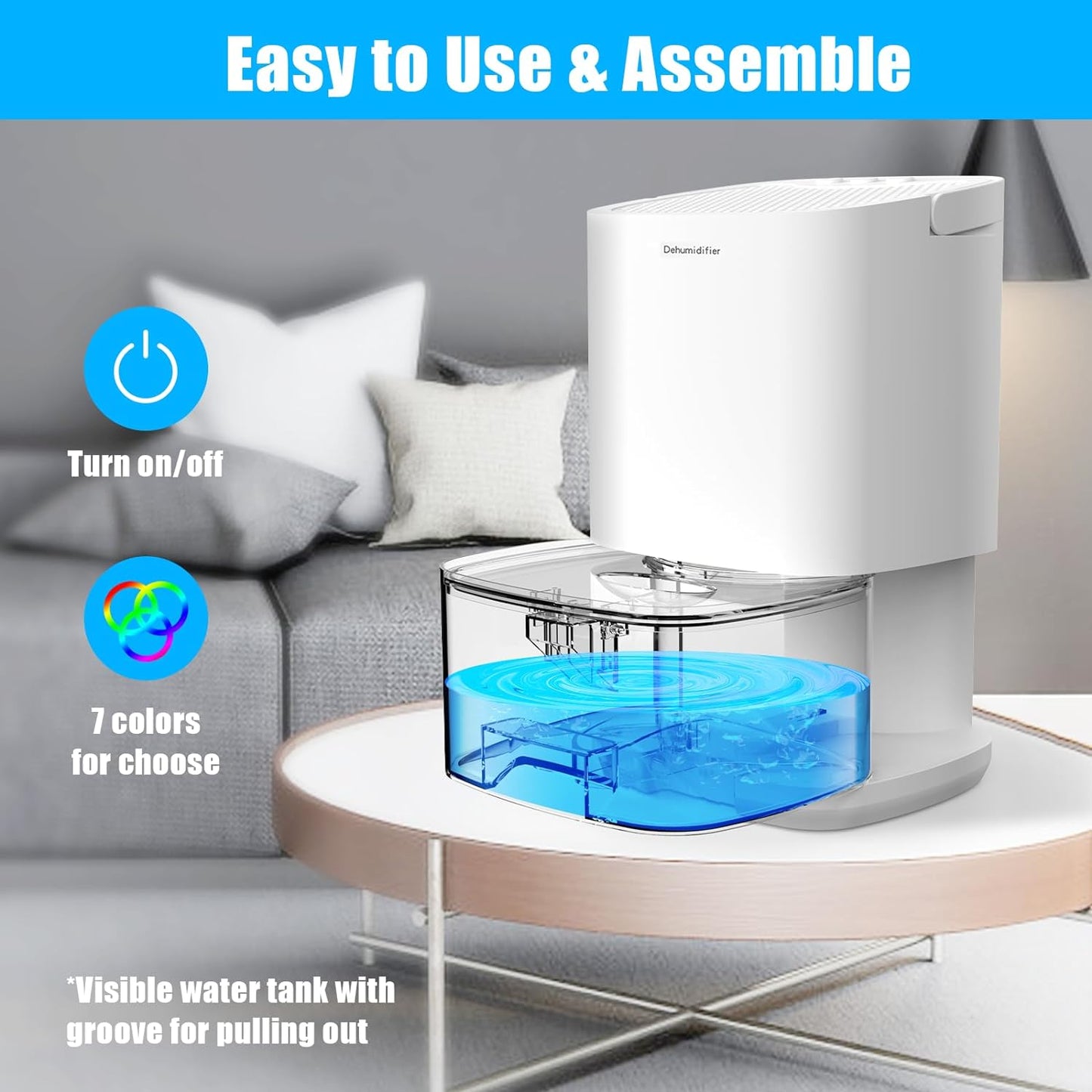 35Oz Dehumidifier for Bedrooms and Small Spaces, 2500 Cubic Feet (350 Sq Ft) Capacity, Ultra Quiet Operation with Auto Shut-Off, White