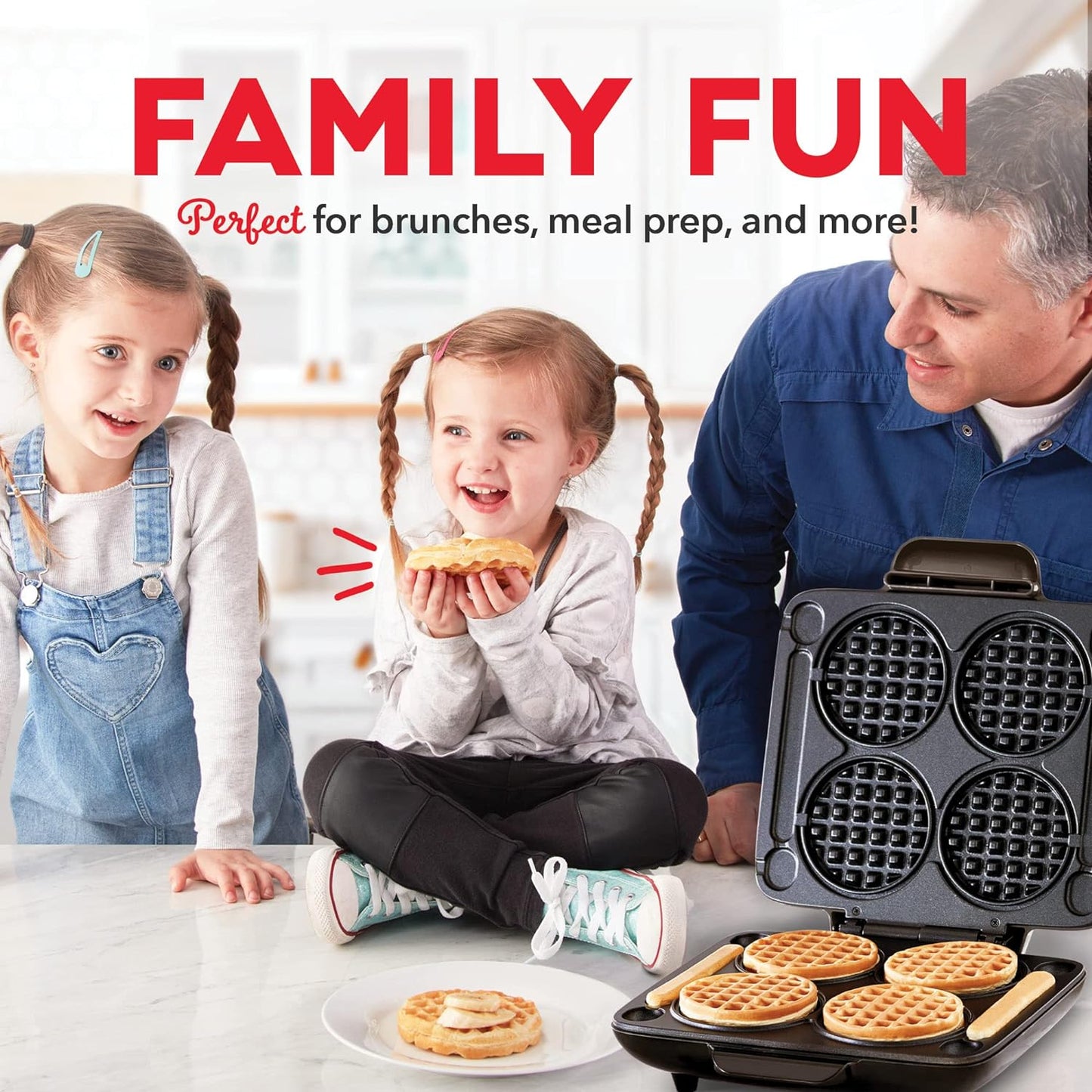 Multi Mini Waffle Maker with Four 4-Inch Nonstick Waffle Molds and Quick Heat-Up Feature