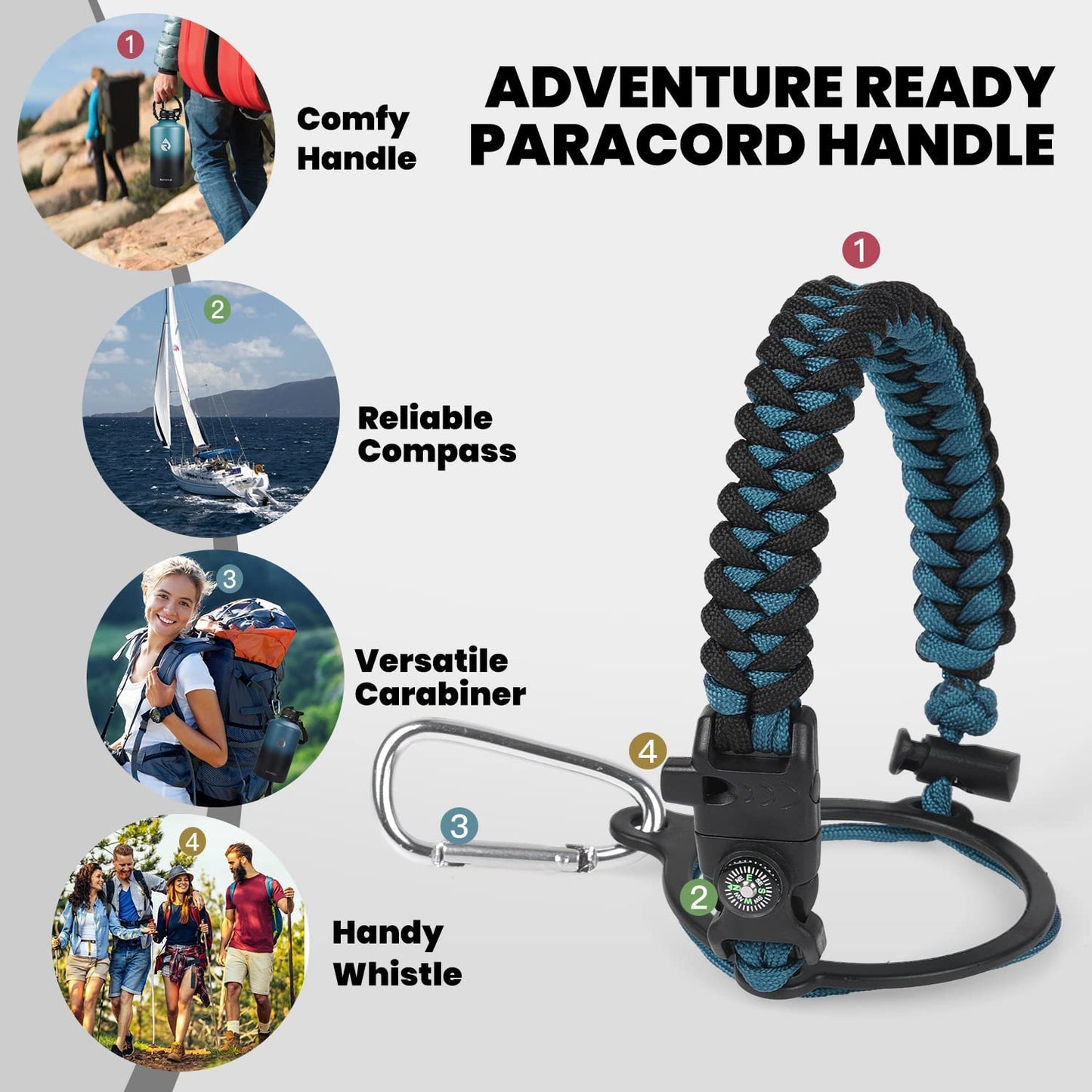 64 Oz Insulated Water Bottle - Triple Wall Vacuum Stainless Steel, Cold Retention for 48 Hours, Leak Proof & BPA-Free, Half Gallon Flask with Paracord Handle & Straw Spout Lids, Indigo/Black