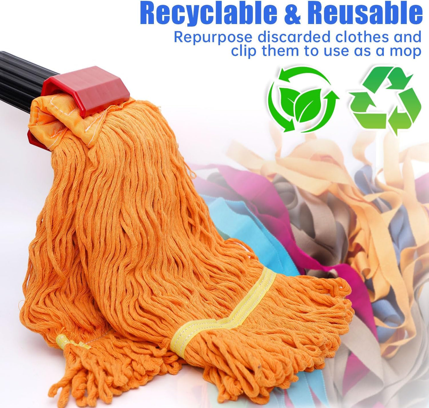 Heavy-Duty Industrial Mop with 77-Inch Long Handle and Loop-End String Design, Includes 2 Mop Heads (Blue)
