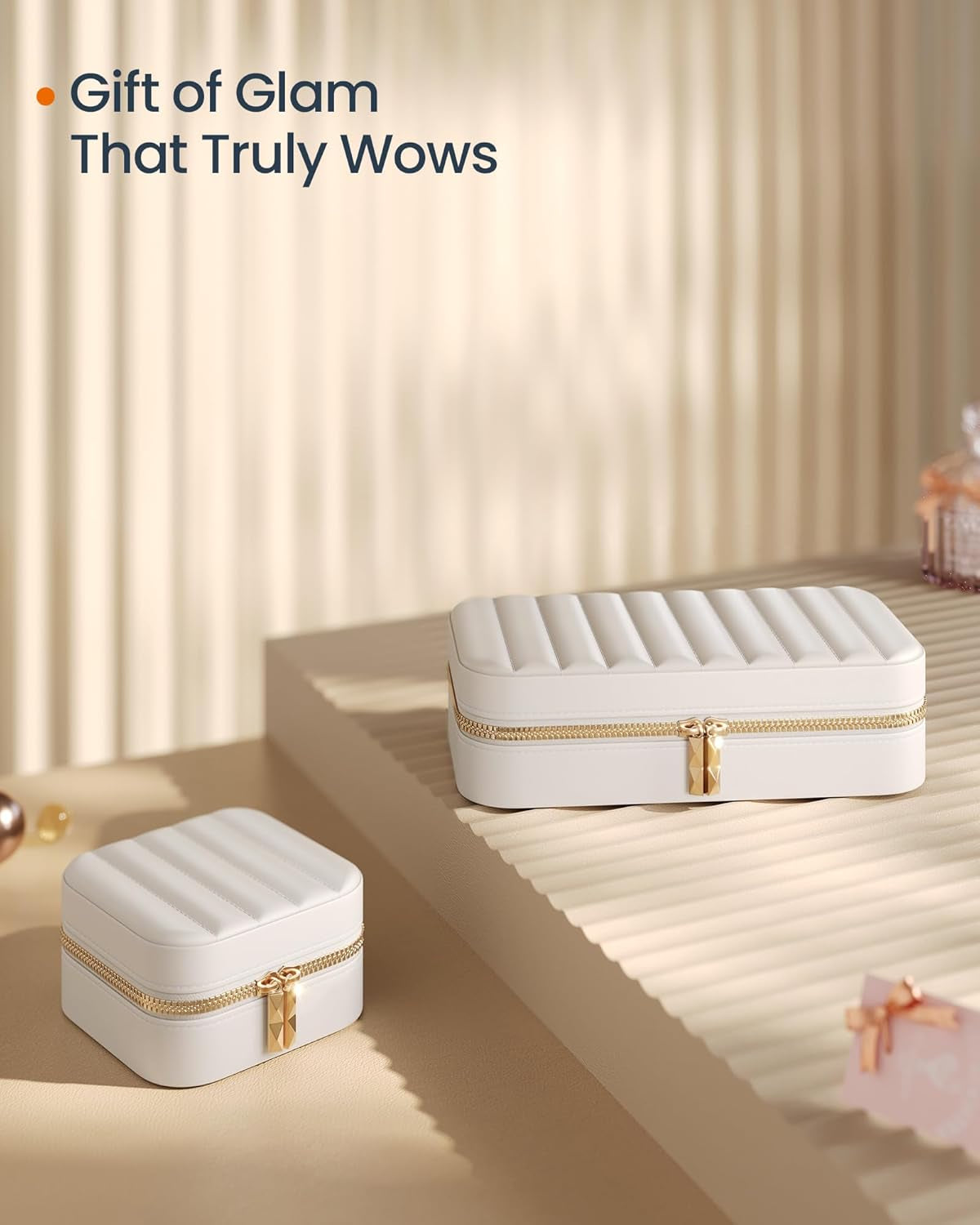 Travel Jewelry Box - Compact Jewelry Organizer with Mirror, PU Leather with Stitching, Portable Design, Zipper Closure