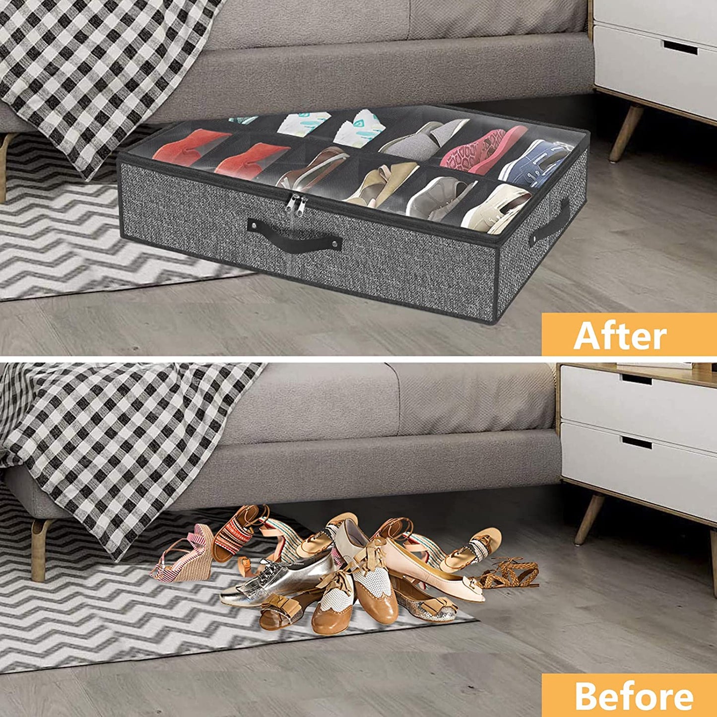 Under Bed Shoe Storage Organizer for Closet - Accommodates 24 Pairs, Durable Underbed Shoe Containers with Clear Cover, Set of 2, 29.3 x 23.6 x 5.9 Inches