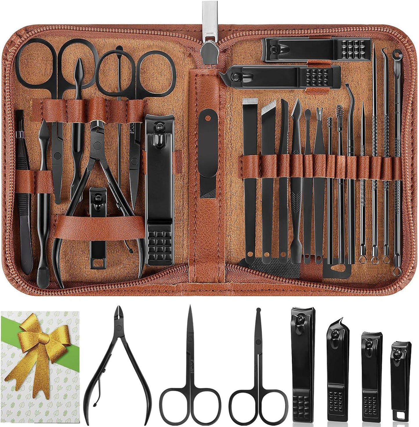 26-Piece Manicure and Pedicure Set with Nail Clippers and Grooming Tools for Travel (Black)