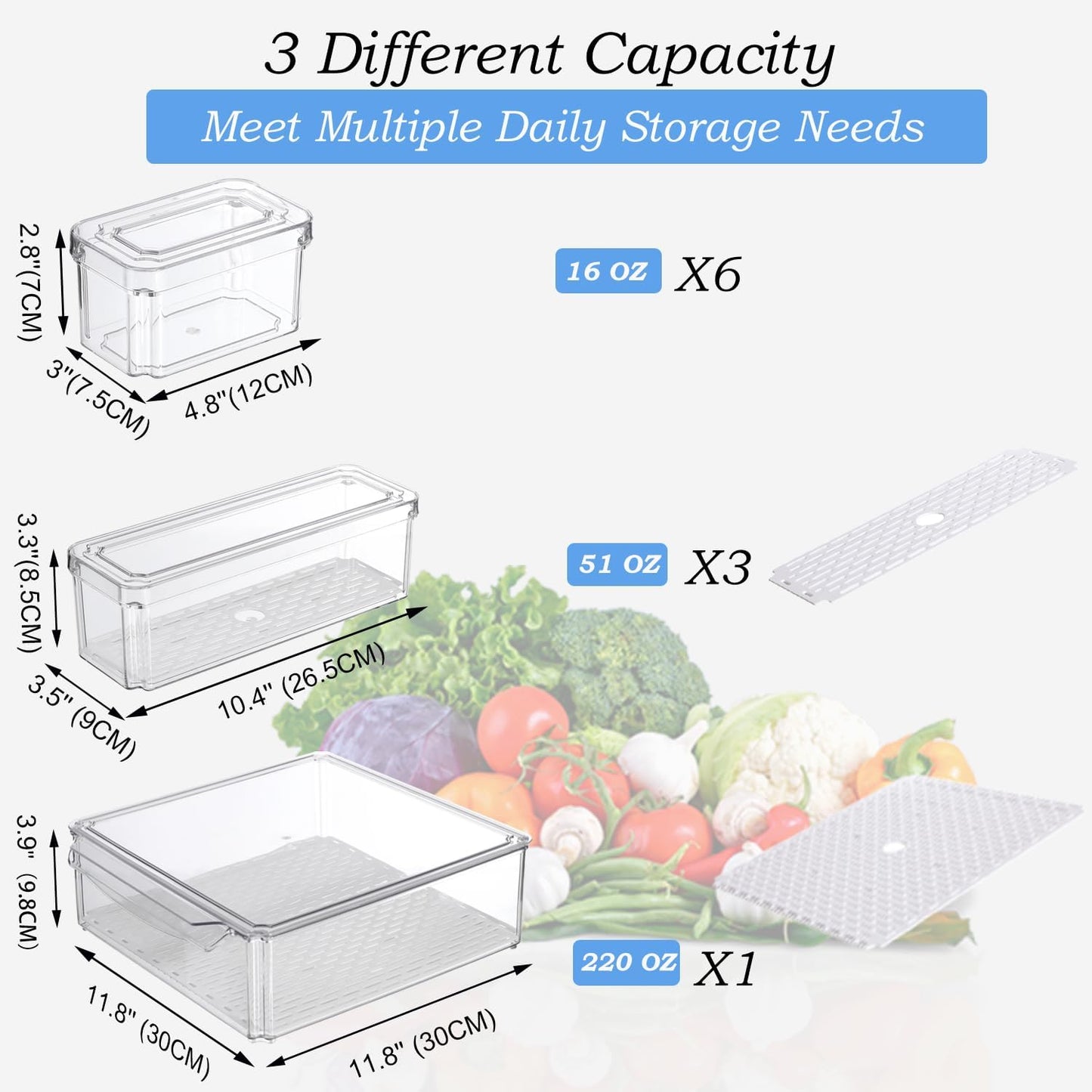 10-Pack Stackable BPA-Free Fridge Organizers with Lids, Clear Produce Storage Bins for Fruits, Vegetables, Snacks, and Eggs