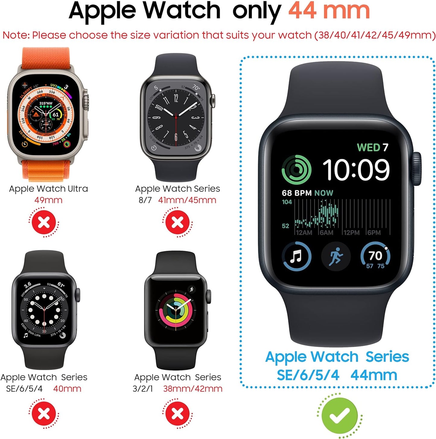 2-Pack Tempered Glass Screen Protector Case for Apple Watch Series 8/7/6/5/4/SE/SE 2 (44mm) - Ultra-Thin All-Around Protection Cover - Black