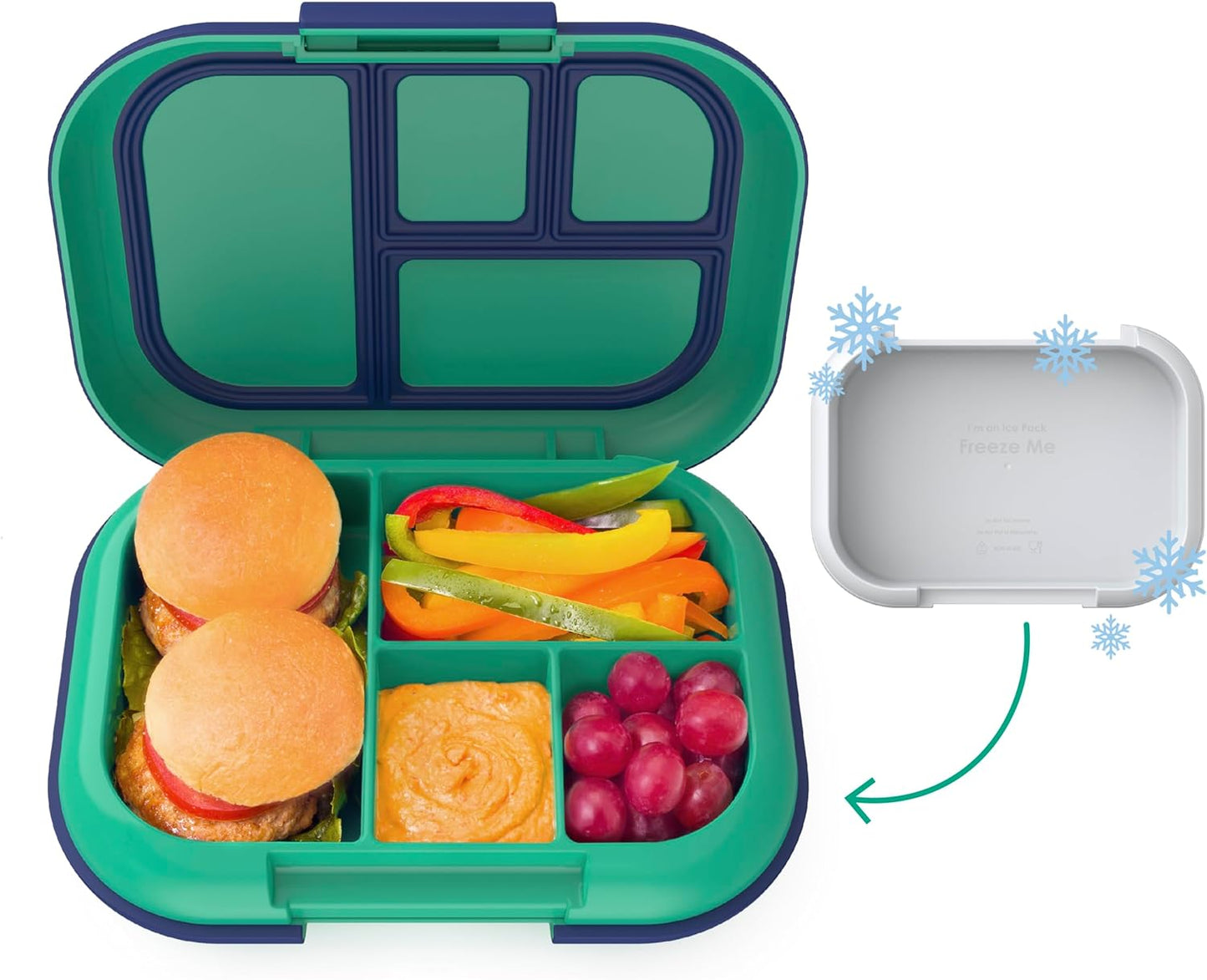Children's Leak-Proof Lunch Box with Reusable Ice Pack - 4-Compartment Bento Container, Microwave & Dishwasher Safe, 2-Year Warranty (Gray)