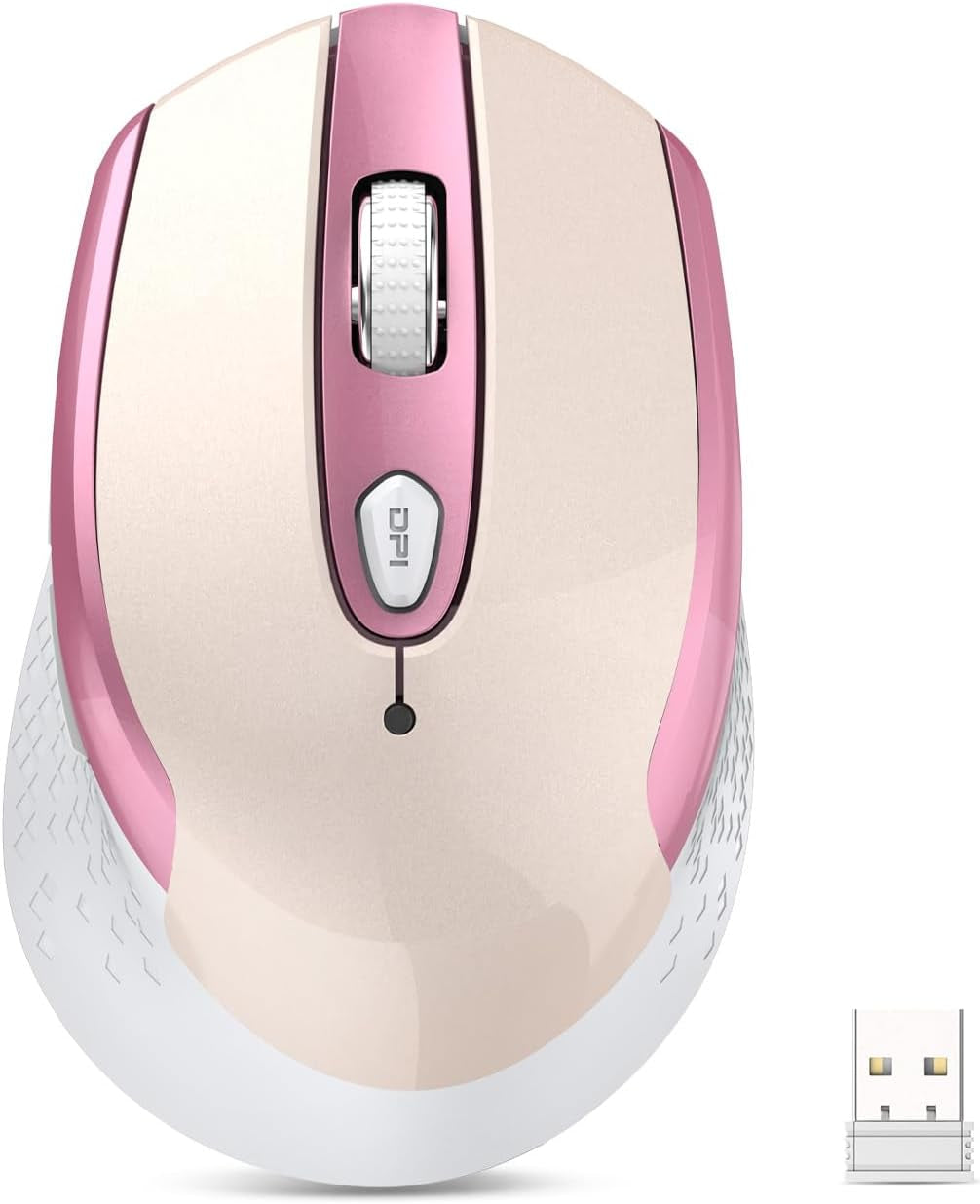 Ergonomic Wireless Mouse for Laptops - 2.4G Silent Optical USB Mouse with 6 Buttons, 3 Adjustable DPI Levels (White)