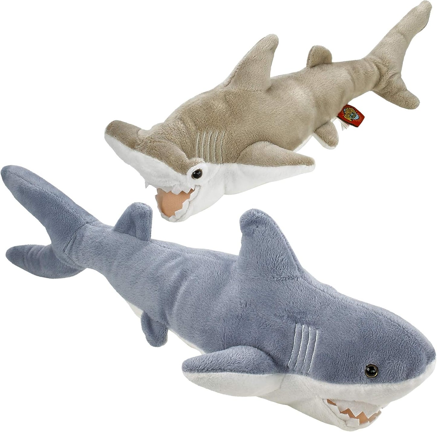 Stuffed Animal Sharks - Pack of 2 Large, 14 Inch Mako - 13 Inch Hammerhead Plush Shark Toys, Stuff Animals Toy