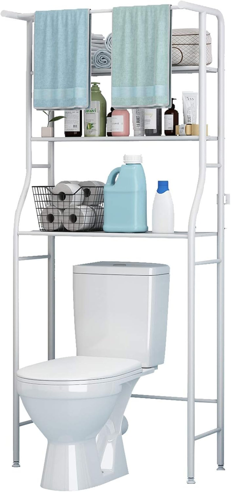 3-Tier Over-the-Toilet Bathroom Storage Rack and Corner Organizer with Hanging Rod, Black