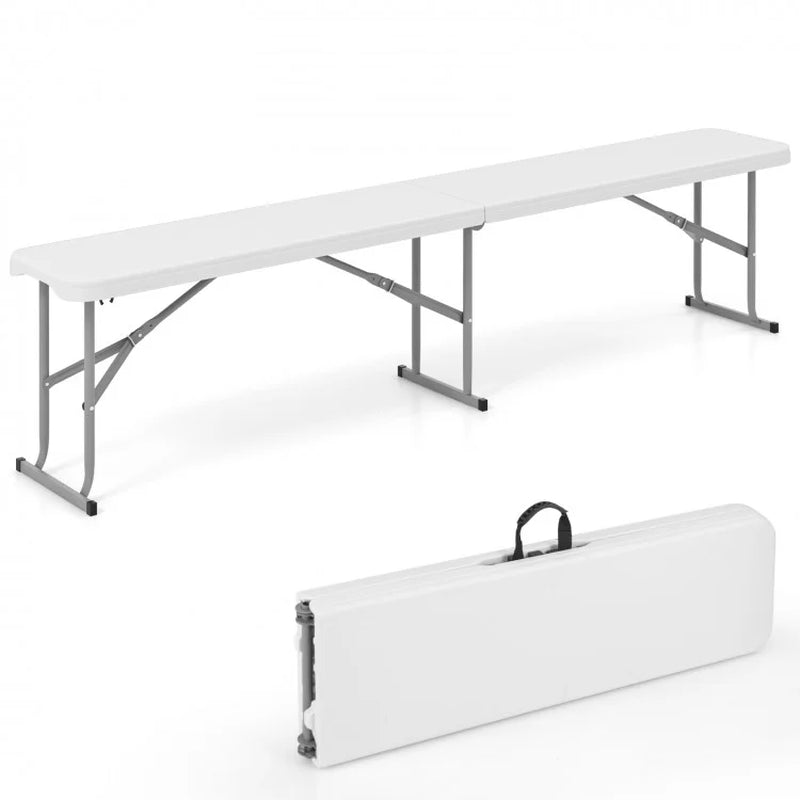 6-Foot Portable Plastic Folding Bench for Picnics, Camping, and Dining with Carrying Handle