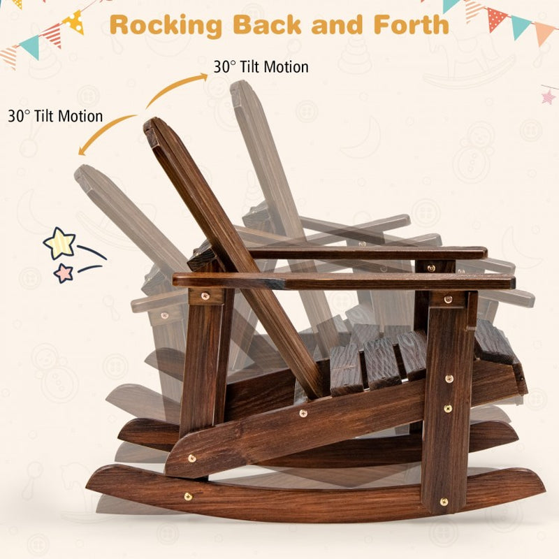 Outdoor Wooden Adirondack Rocking Chair for Children with Slatted Seat Design