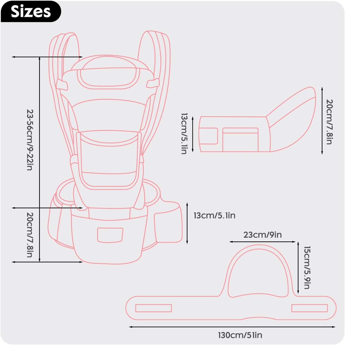 Baby Carrier with Hip Seat and Lumbar Support for Toddlers - Lightweight, Breathable with Ample Storage (Pink)
