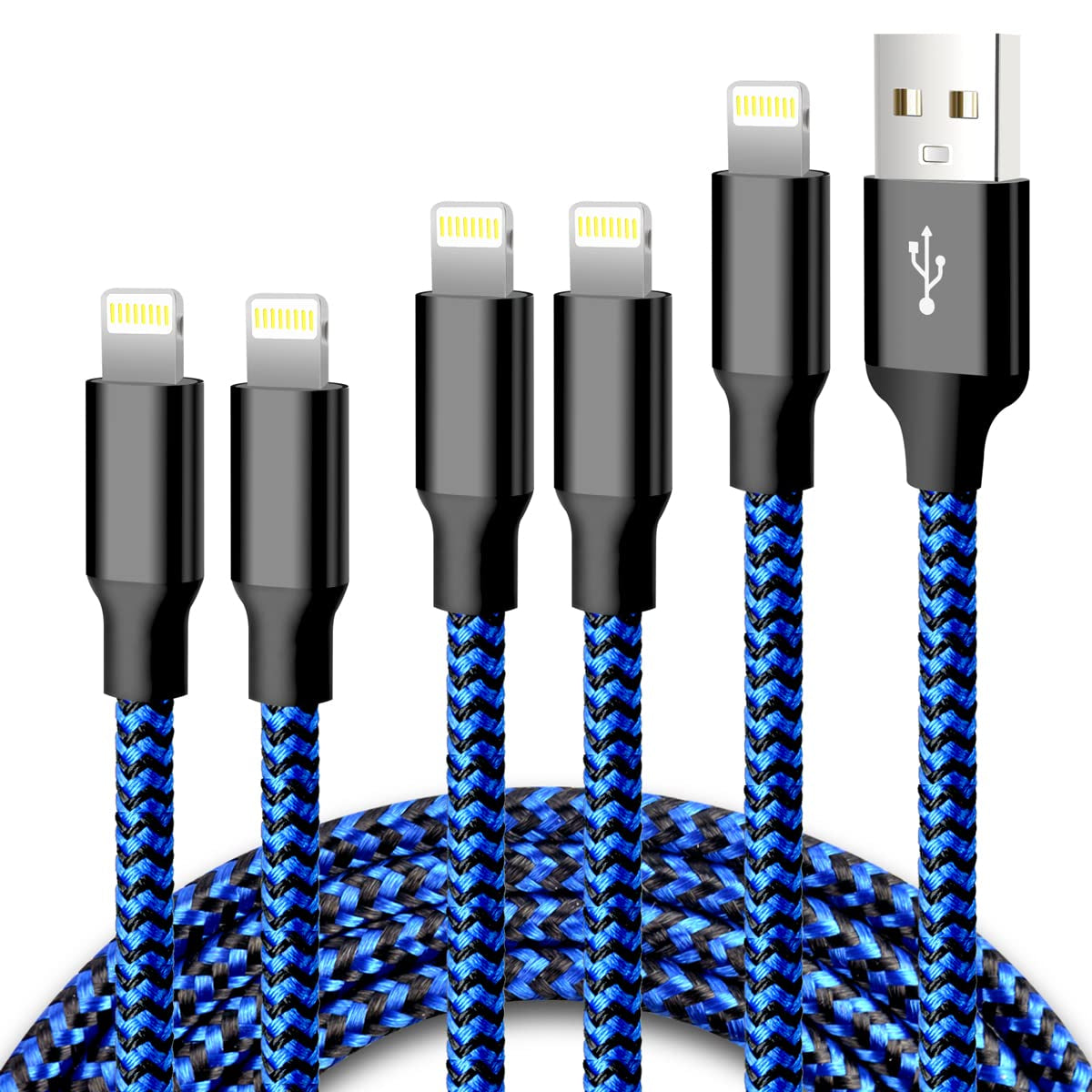 Iphone Charger, 5 Pack 3/3/6/6/10FT Apple Mfi Certified USB Lightning Cable Nylon Braided Fast Charging Cord Compatible for Iphone - Black