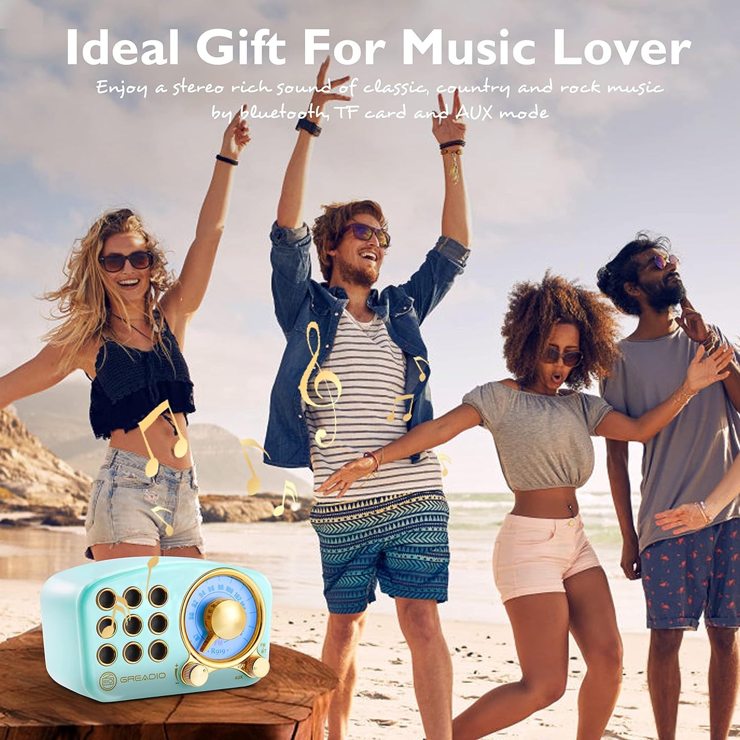Vintage-Inspired Bluetooth Speaker with FM Radio, Enhanced Bass, High Volume, Bluetooth 5.0 Connectivity, TF Card and MP3 Player