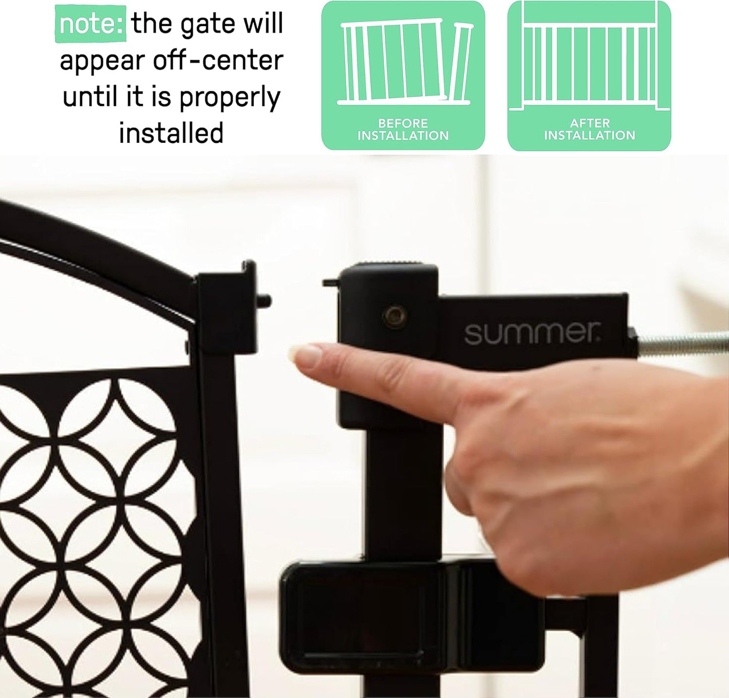 Contemporary Baby and Pet Safety Gate - Adjustable 28-42” Width, Gray Metal, Plastic, 30” Tall Walk-Through Design
