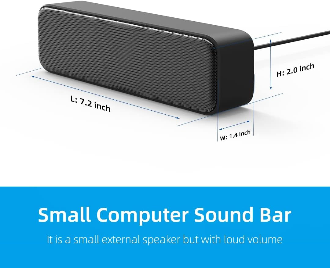 Upgraded USB Stereo Speakers for PC and Laptop, Compact External Sound Bar with Enhanced Bass